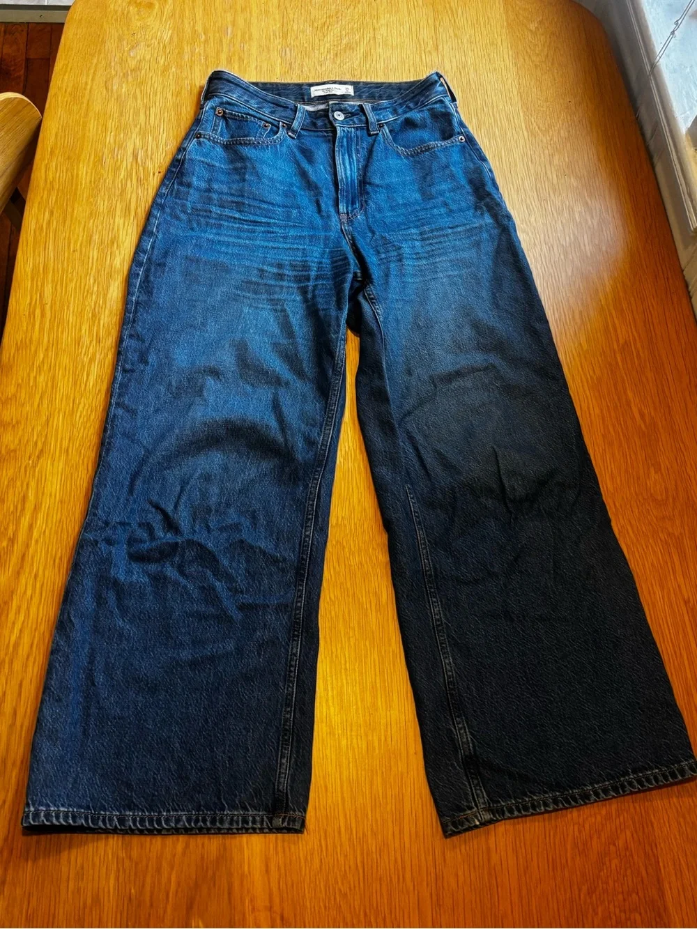 Abercrombie & Fitch Dark Blue High-Rise Wide-Leg Jeans Curve Love 25 S - Picture 4 of 6